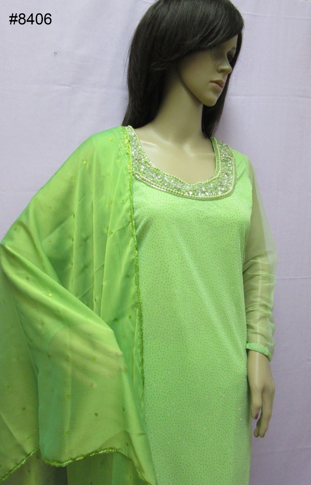 Straight Green Moonlight Kameez Dupatta Plazo Pants Suit (M) 30742